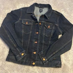 Dark blue, button up, four pocket, long sleeve denim Gap jean jacket